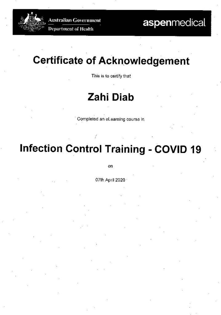 certificate of acknowledgment for covid 19 from the australian goverment to vipfs